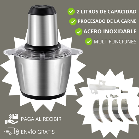 Multiprocesador eléctrico de 2L para carne y alimentos - ACERO INOXIDABLE 35%OFF